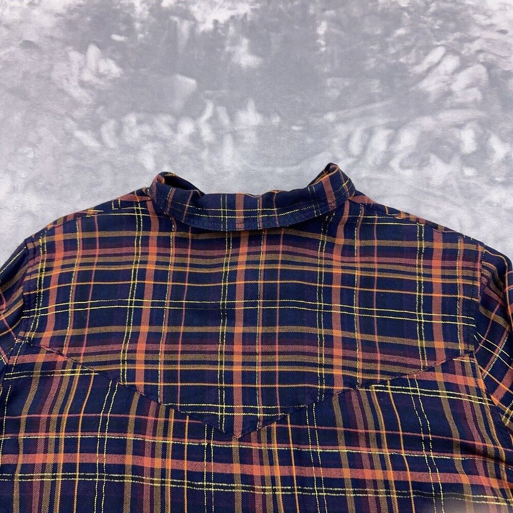 Express Shirt Women's Size L Blue Metallic Western Plaid Studded Boyfriend Snap - Picture 4 of 10